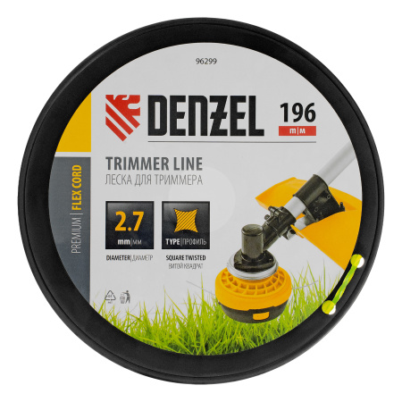 Леска для триммера витой квадрат, 2,7мм х 196м, на DIN катушке FLEX CORD Denzel цена