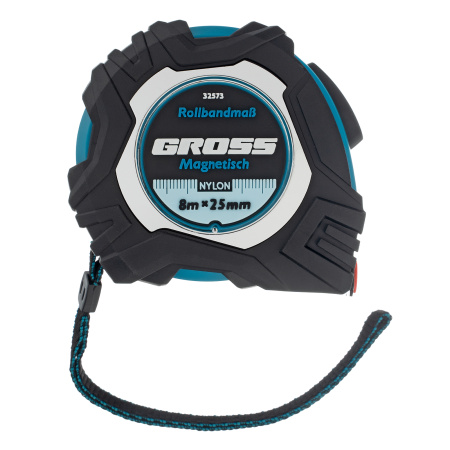 Рулетка Magnetisch 8 м х 25 мм,обрезиненный корпус,автоматическая фиксация,Нейлоновое покрытиеытие,зацеп с магнитом Gross цена