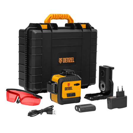 Лазерный уровень мультипризменный LX 360-3 Red, 30 м, 635 нм, аккумулятор Li 2800 мАч, резьба 5/8" Denzel цена