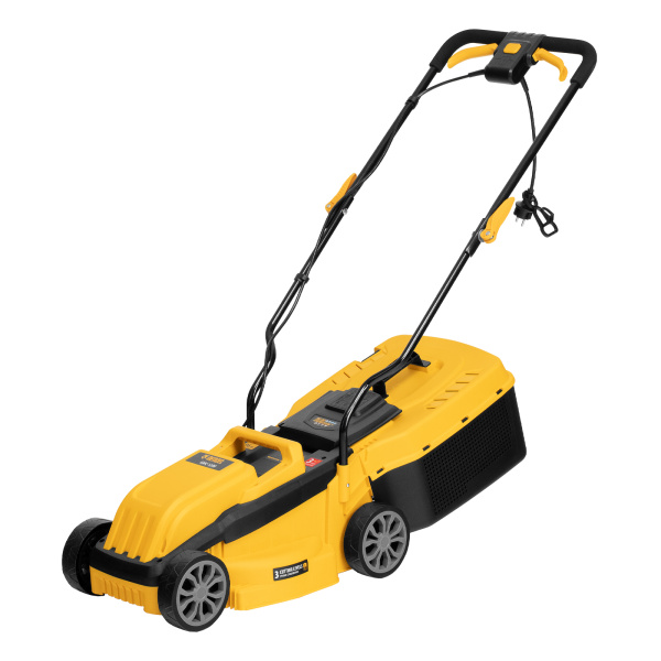 Газонокосилка электрическая GMC-1200, шир.,32см, 1200 Вт, 3 уров., травосб. 30 л Denzel цена