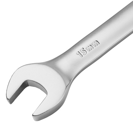 Ключ комбинированный трещоточный, 15 мм, CrV, матовый хром Denzel