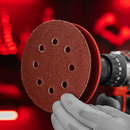 Круг абразивный на ворсовой подложке под "липучку", перфорированный, P 80, 125 мм, 5 шт Matrix