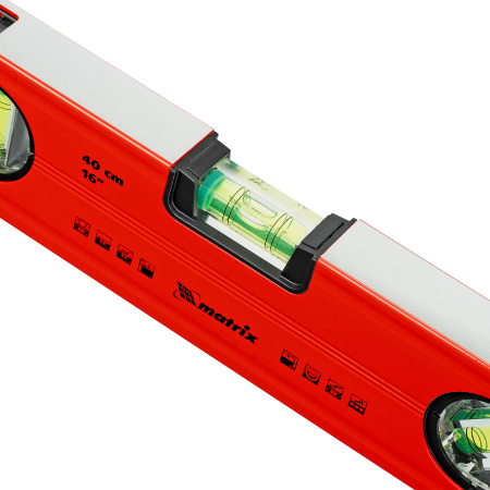 Уровень алюминиевый магнитный, 400 мм, фрезерованный, 3 глазка (1 зеркальный) усиленный Matrix цена