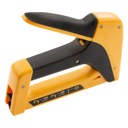 Степлер мебельный, пластиковый корпус, тип скобы: 13, 53, 300, 6-14 мм, Denzel цена