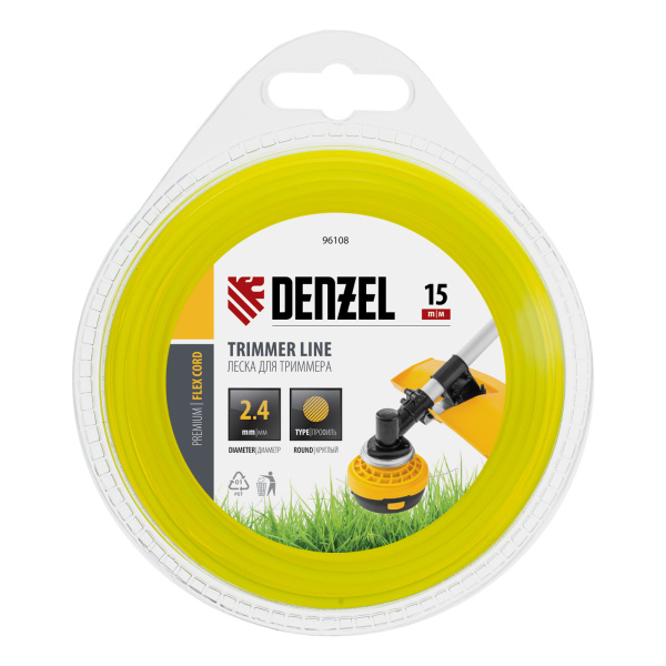 Леска для триммера, круглая 2.4 мм х 15 м, блистер Flex cord Denzel цена