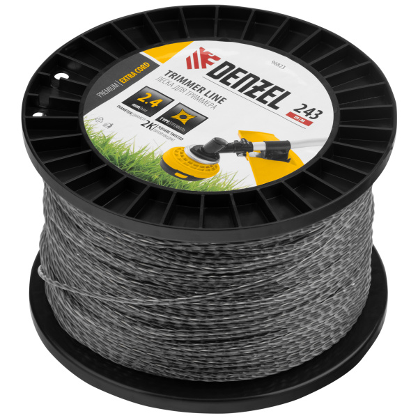 Леска для триммера двухкомпонентная витой квадрат, 2,4мм х 243м, на DIN катушке EXTRA CORD Denzel цена