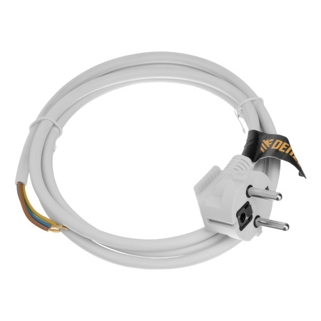Шнур сетевой Energy Series, ПВС, 1,5 м, 3 x 1 мм, с неразборной вилкой, белый, Denzel цена