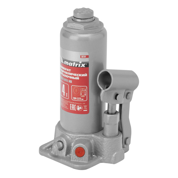 Домкрат гидравлический бутылочный, 4 т, высота подъема 194-372 мм, в пластиковый кейсе Matrix цена