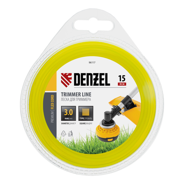 Леска для триммера, квадрат 3 мм х 15 м, блистер Flex cord Denzel цена