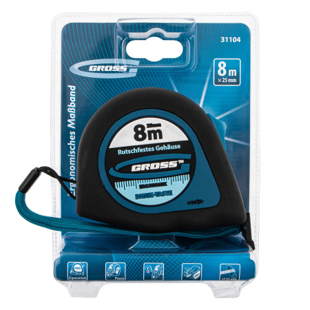Рулетка "Ergonomisch",8 м x 25 мм,магнитный обрезиненный зацеп Gross цена
