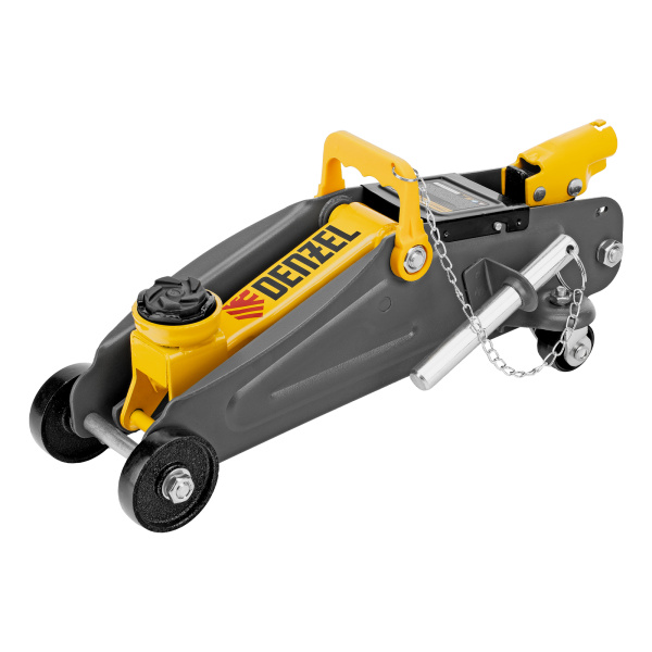 Домкрат гидравлический подкатной с фиксатором, 2 т, 130-330 мм, в кейсе Denzel цена