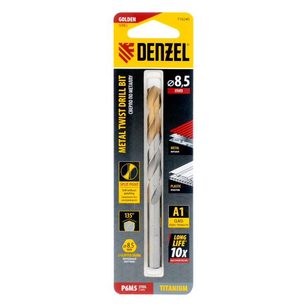 Сверло спиральное по металлу 8,5 x 117 мм, Р6М5, Golden Tip  Denzel