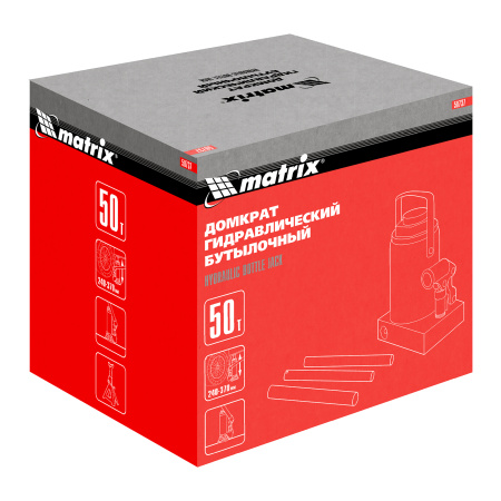Домкрат гидравлический бутылочный, 50 т, высота подъема 240-370 мм Matrix цена