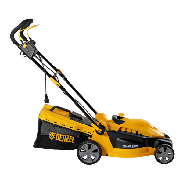 Газонокосилка электрическая GM-2000, 2000 Вт, ширина 43 см, 6 уровней, травосборник 45 л. Denzel цена