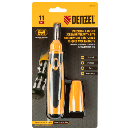 Отвертка реверсивная, механизм SmartPush mini 11 шт, CrMo Denzel