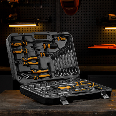 Набор инструментов, 1/2", 1/4", CrV, S2, пластиковый кейс, 84 предмета Denzel