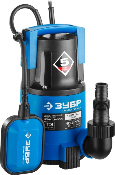 Дренажный насос ЗУБР с минимальным уровнем откачки, 400 Вт, Профессионал НПЧ-Т3-400