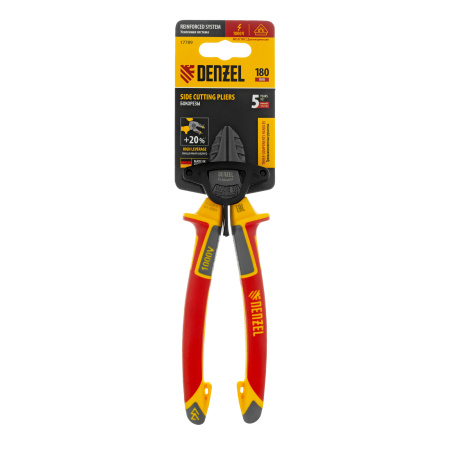 Бокорезы, диэлектрические рукоятки, до 1000 В, трехкомпонентные рукоятки, 180 мм Denzel