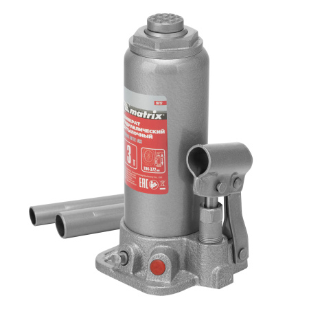 Домкрат гидравлический бутылочный, 3 т, высота подъема 194-372 мм, в пластиковый кейсе Matrix цена
