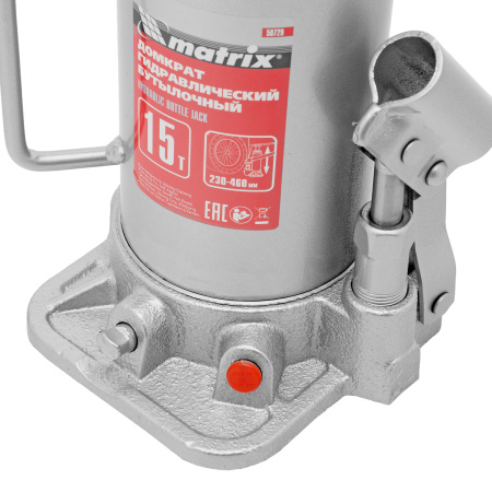 Домкрат гидравлический бутылочный, 15 т, высота подъема 230-460 мм Matrix цена