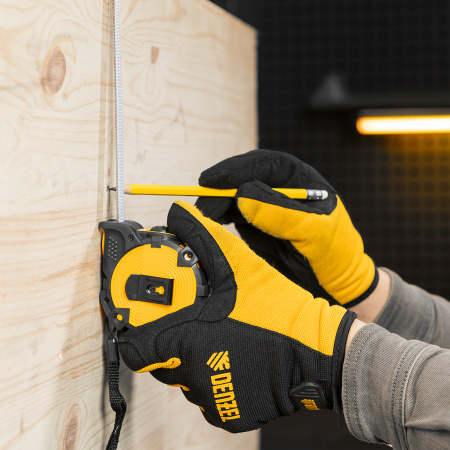 Рулетка 5м х 19мм, автоматич. фиксац., нейлон. покрытие, магнит. зацеп, двухстор. разметка Denzel цена