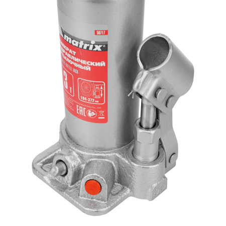 Домкрат гидравлический бутылочный, 3 т, высота подъема 194-372 мм Matrix цена