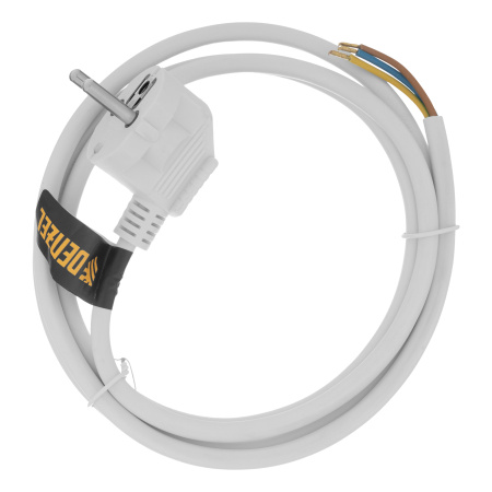 Шнур сетевой Energy Series, ПВС, 1,5 м, 3 x 1 мм, с неразборной вилкой, белый, Denzel цена