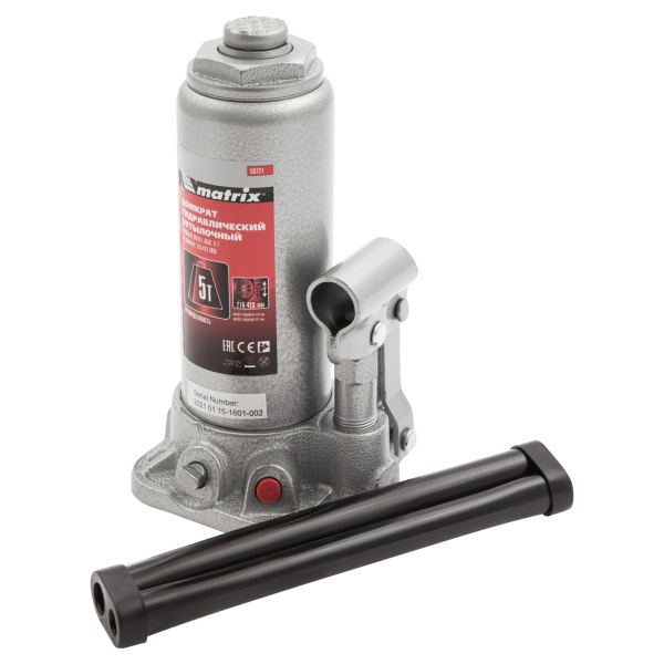Домкрат гидравлический бутылочный, 5 т, высота подъема 216-413 мм Matrix цена