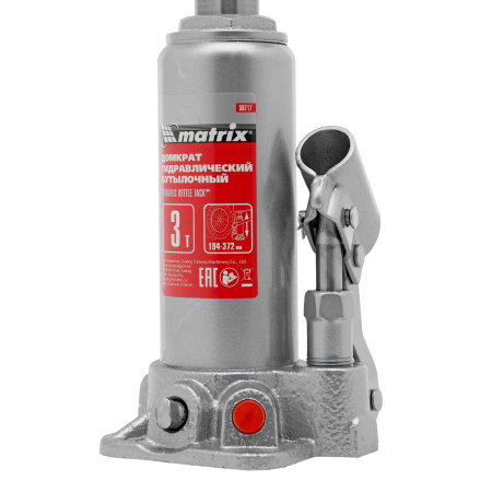 Домкрат гидравлический бутылочный, 3 т, высота подъема 194-372 мм Matrix цена