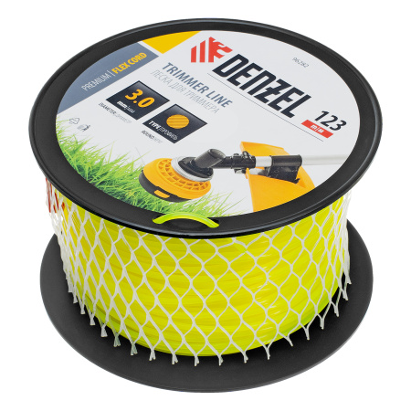 Леска для триммера круглая, 3,0мм х 123м, на DIN катушке FLEX CORD,  Denzel цена