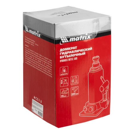 Домкрат гидравлический бутылочный, 16 т, h подъема 230-460 мм Matrix цена