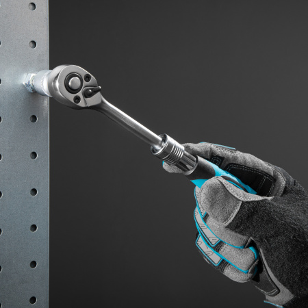 Ключ-трещотка телескопический 1/4", 150-200 мм, CrV, 72 зуба, с быстрым сбросом, хром Gross