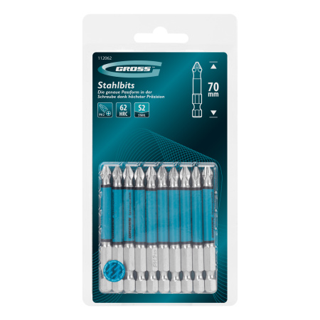 Бита PH2х70мм, сталь S2, кругл., 10 шт. Gross