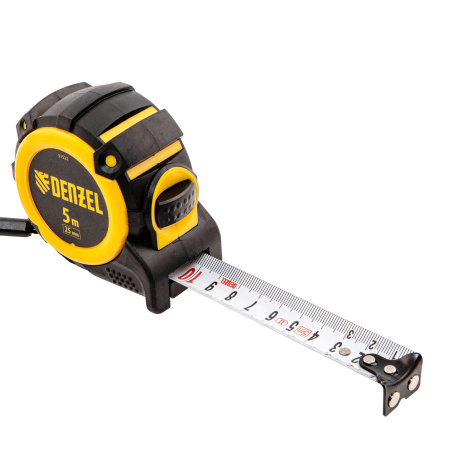 Рулетка 5м х 25мм, автоматич. фиксац., нейлон. покрытие, магнит. зацеп, двухстор. разметка Denzel цена