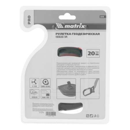 Рулетка геодезическая 20 м х 15 мм, закрытый корпус, фибергласовая лента, двусторонняя шкала, Pro Matrix цена