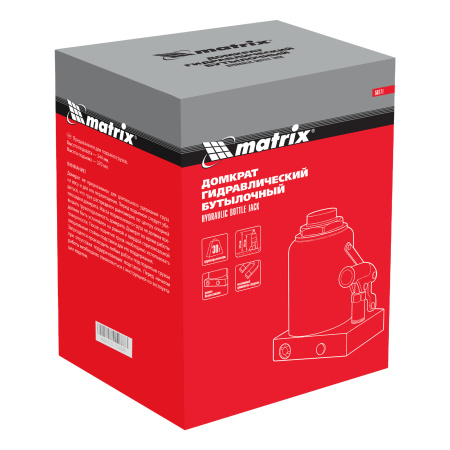 Домкрат гидравлический бутылочный, 30 т, h подъема 244-370 мм Matrix цена
