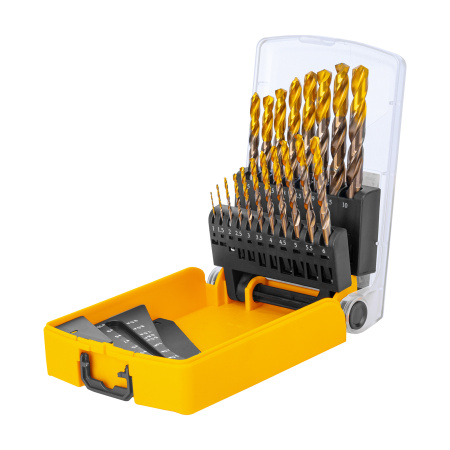 Набор сверл по металлу, 1-10 мм, Р6М5К8-TiN, Golden Tip, 19 шт Denzel