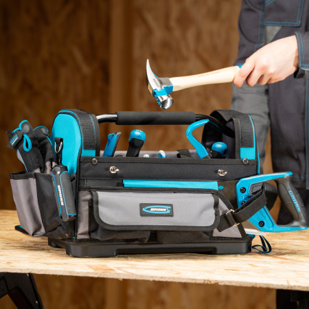 Переноска для инструмента, 400х225х300мм, пластиковое дно, наплечный ремень Gross цена