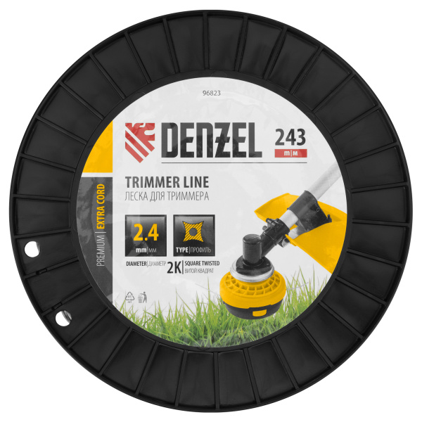 Леска для триммера двухкомпонентная витой квадрат, 2,4мм х 243м, на DIN катушке EXTRA CORD Denzel цена