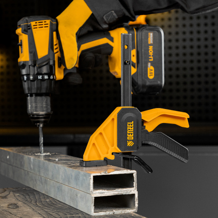 Струбцина F-образная, быстрозажимная, 150 х 55 мм, усиленный нейлоновый корпус Denzel цена