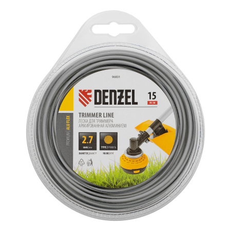 Леска для триммера армированная алюминием круглая, 2,7мм х 15м, блистер ALUFLEX Denzel цена