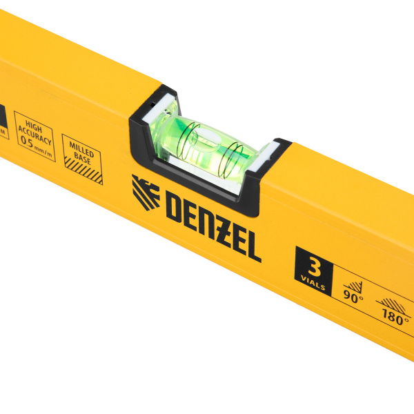 Уровень алюминиевый, магнит, фрезерованный, 3 глазка (1 зеркал.) 0,5 мм/м, 600 мм Denzel цена