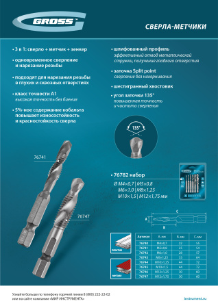 Набор сверл-метчиков, М4-М12, Co5% // Gross