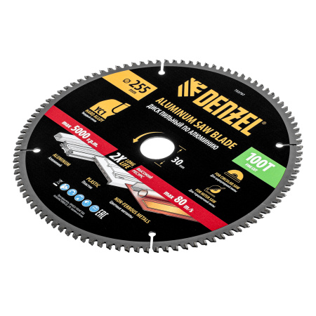 Пильный диск по алюминию ф255 х 30 мм, 100 зубьев Denzel