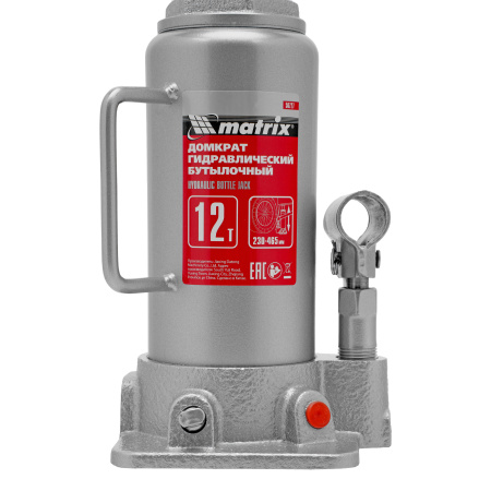 Домкрат гидравлический бутылочный, 12 т, высота подъема 230-465 мм Matrix цена