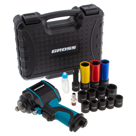 Гайковерт пневматический ударный G985K2, 1/2, 610Нм 9000 об/мин, с набором 17 предметов Gross цена