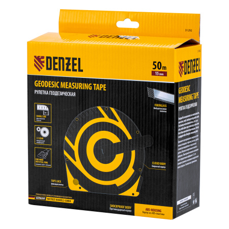 Рулетка геодезическая 50 м х 15 мм, закрытый корпус, фиберглассовая лента Denzel цена