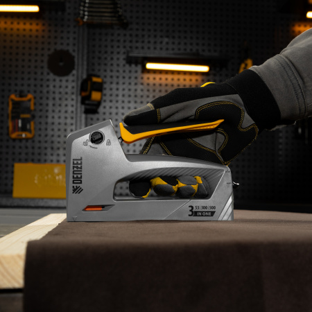 Степлер мебельный, пластиковый корпус, тип 53, 6-14 мм, тип 300, 15 мм, тип 500, 15 мм Denzel цена