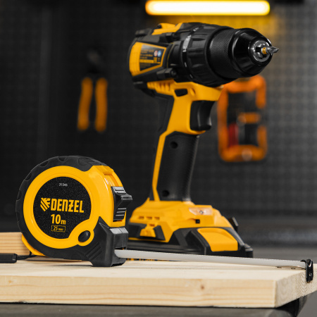 Рулетка 10м х 25мм, двухкомп. корпус, кнопка-пауза Denzel цена