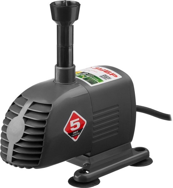 Насос фонтанный, ЗУБР ЗНФЧ-20-1.6, для чистой воды, напор 1,6 м, насадки: колокольчик, каскад, 28 Вт, 20 л/мин ЗНФЧ-20-1.6